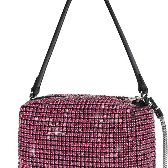Elegant Rhinestone Evening Bag for Women - Sparkling Pink Crossbody Purse - Picture 1 of 7
